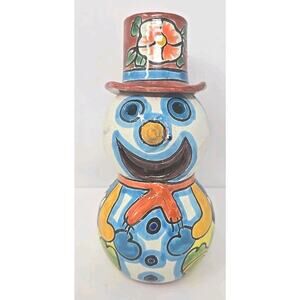 Vintage Talavera Snowman Mexico Painted Flowered 9.25"H Christmas Figurine U233